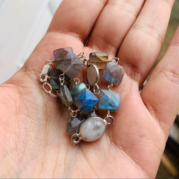 Labradorite, Moonstone Gemstone Sterling Bracelet - Picture 3 of 7